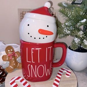 Rae Dunn Let it Snow mug with snowman topper